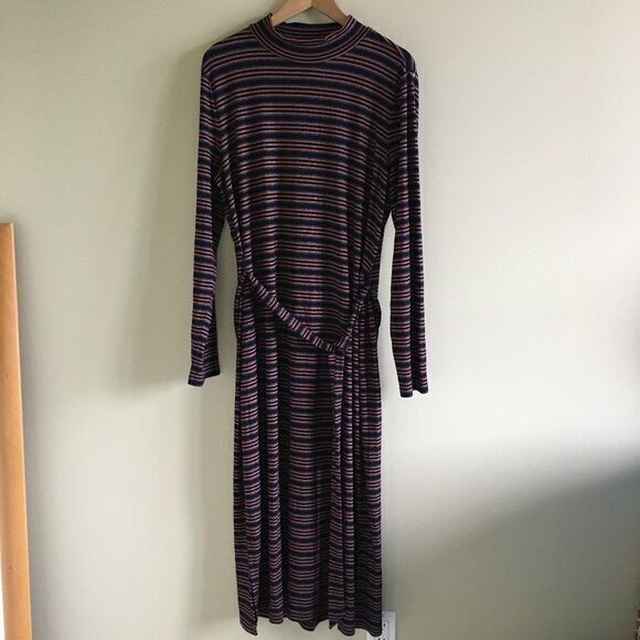 NEW LOFT Ann taylor dress stripe‎ metallic long slv - Picture 1 of 7
